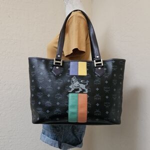 MCM Black Purple Monogram Shoulder Tote Bag AUTHENTIC